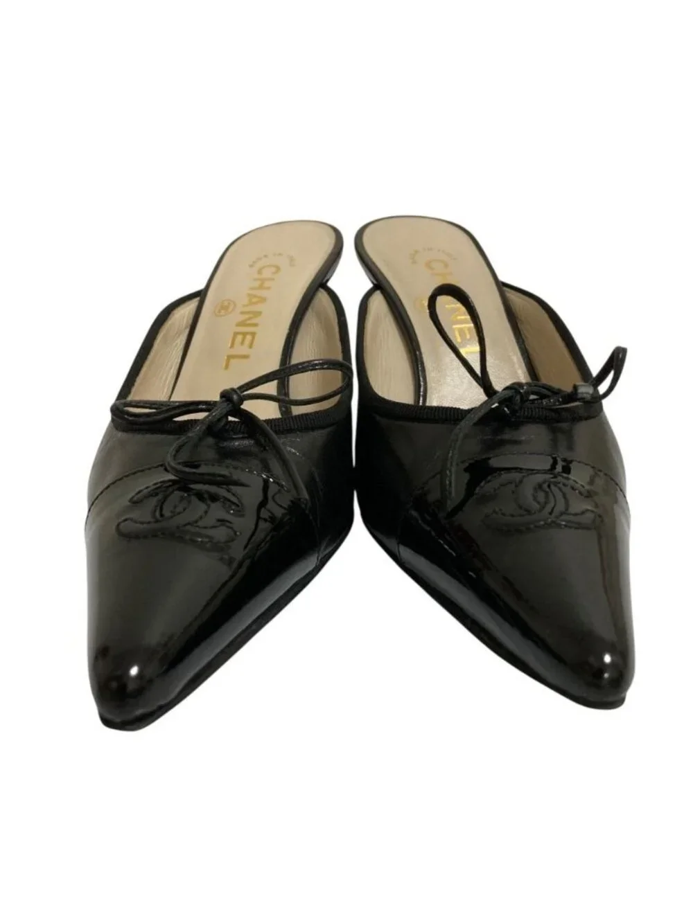 Chanel CC Logo Pointed Toe Sandals Black